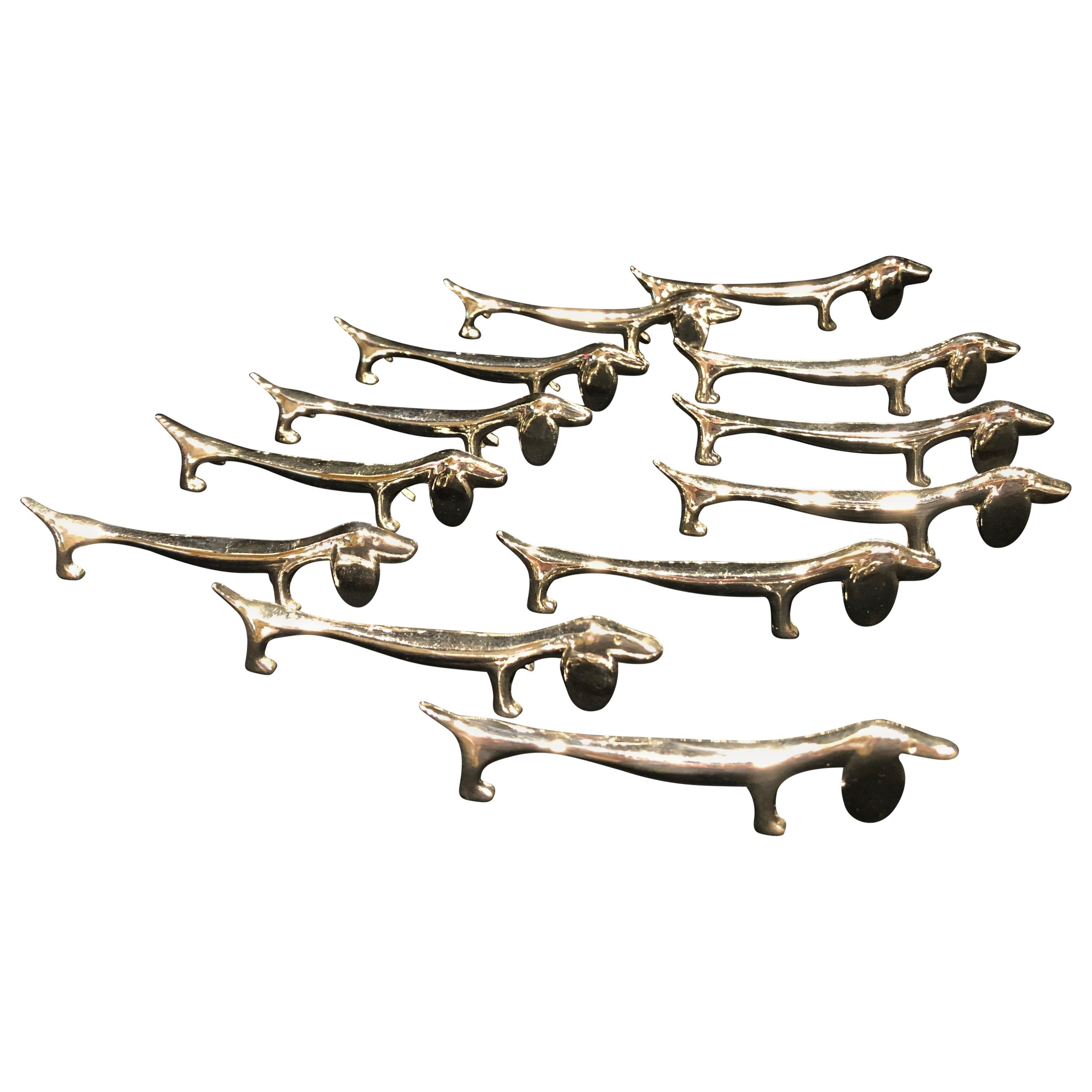 Set of 12 Dachshund Vintage Silver Plate Knife Rests