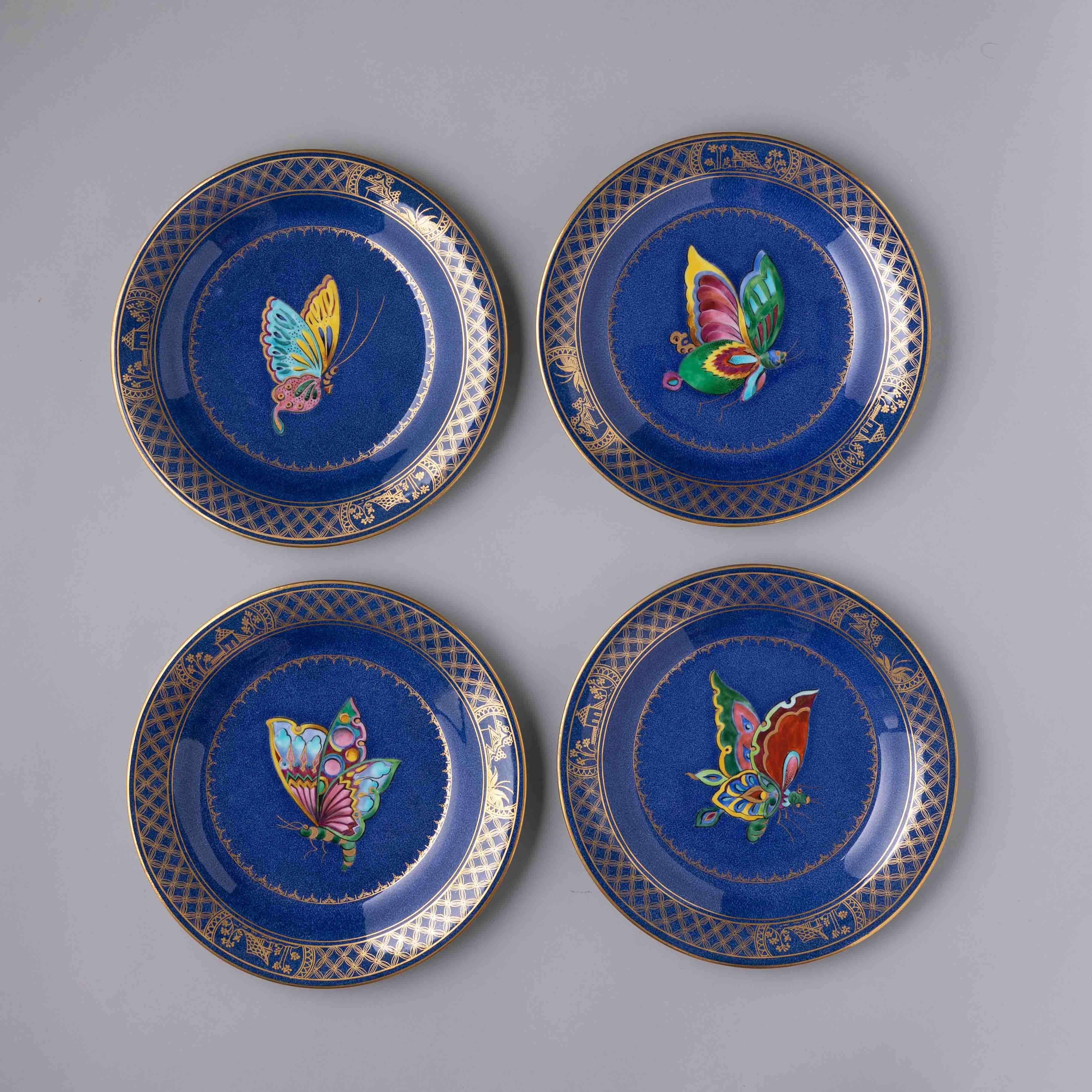 Set of 12 Daisy Makeig-Jones Wedgwood Butterfly Plates In Excellent Condition In Fort Lauderdale, FL