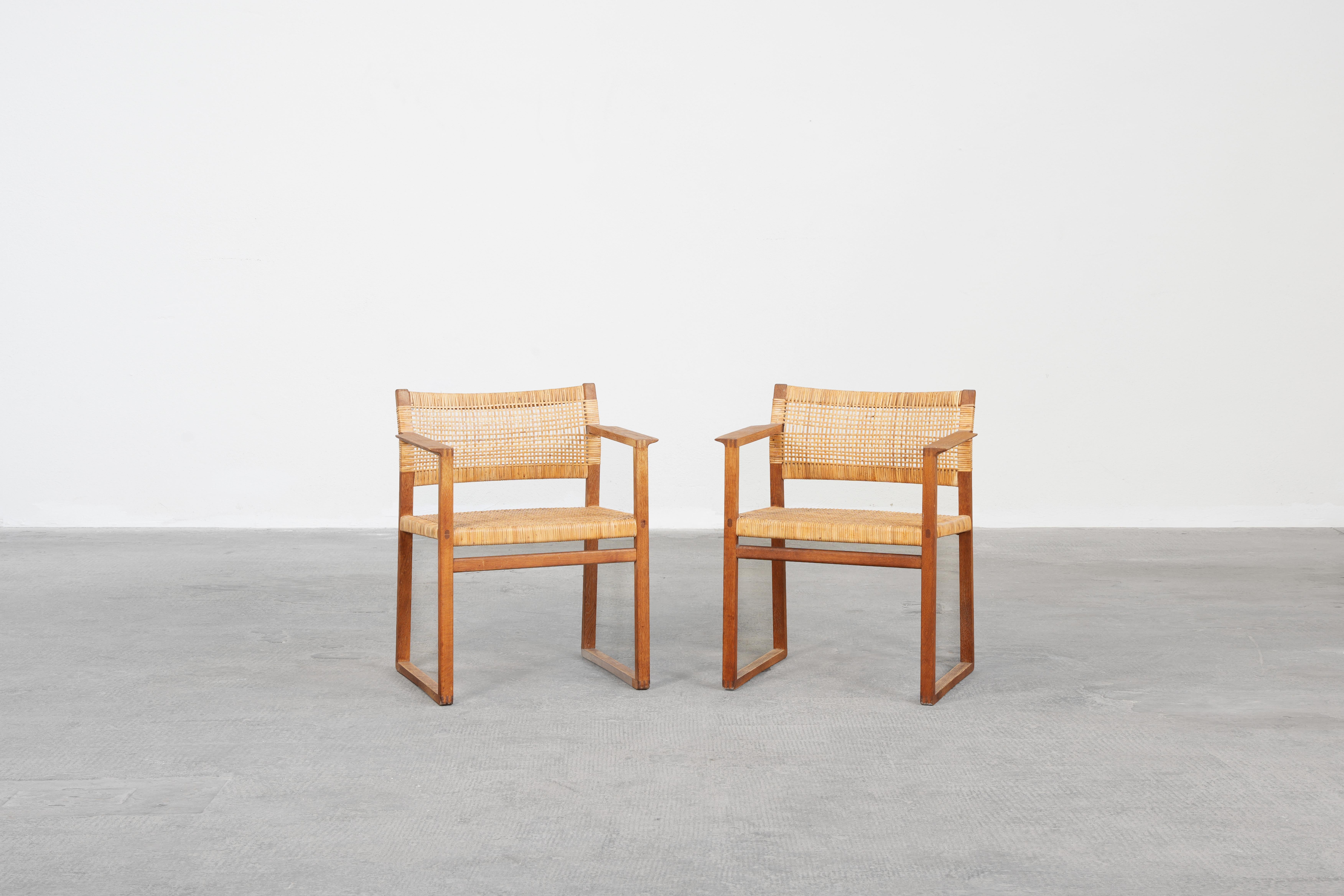 Cane Set of 6 Danish Dining Chairs by Børge Mogensen for Fredericia in Oak, Denmark For Sale