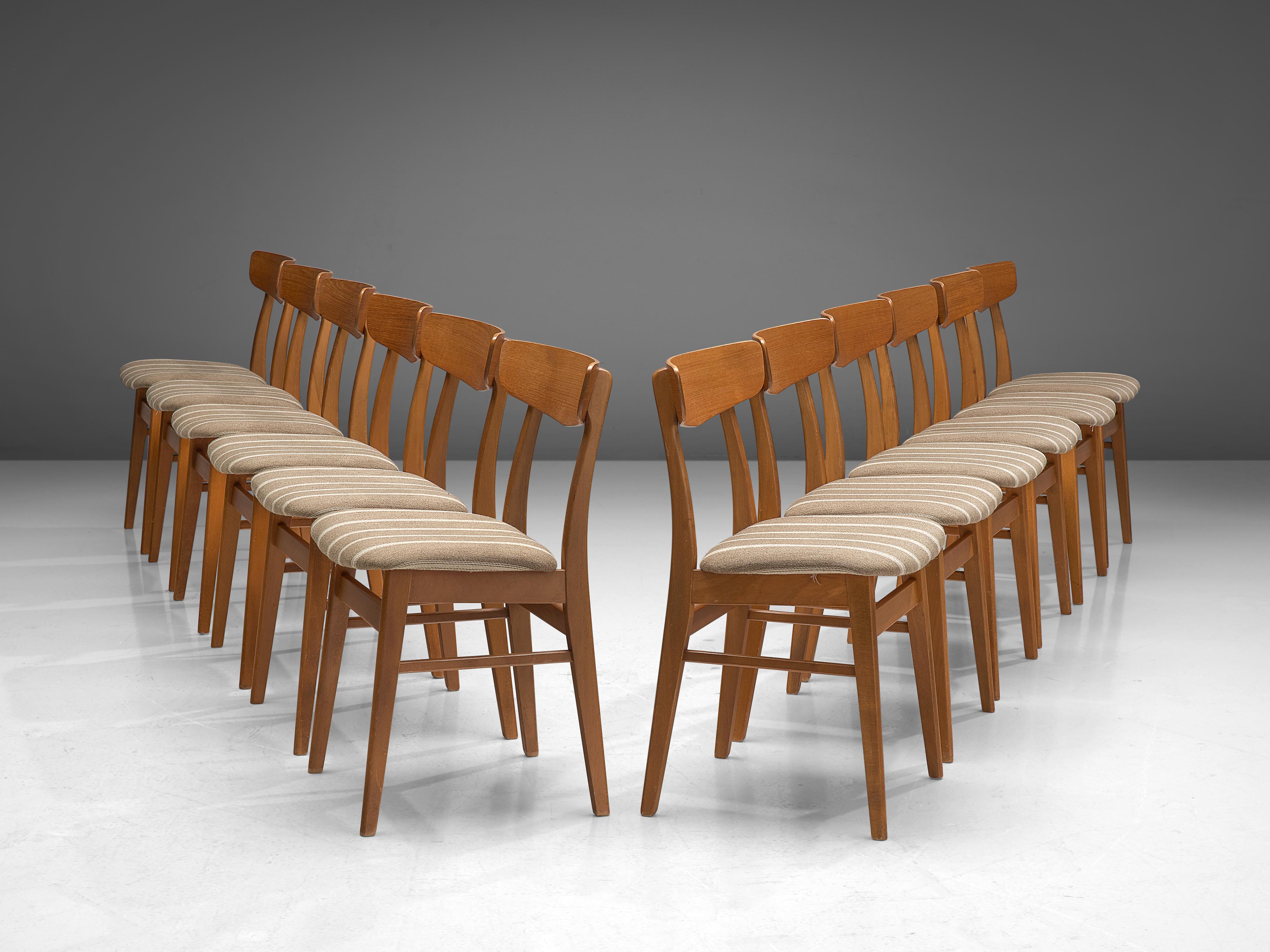 Dining chairs in teak, Denmark, 1960s

These well made Danish dining chairs have a convincing appearance and a construction typical for Danish style furniture in the 1960s, showing resemblance to the work of Hans J. Wegner. The design is