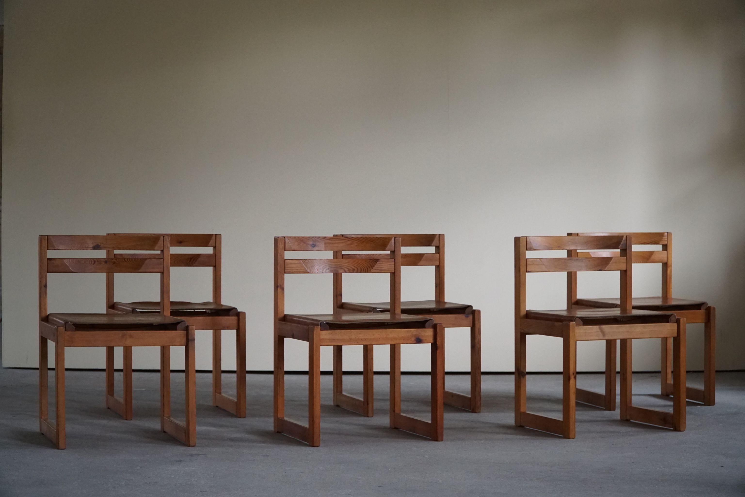 Set of 12, Danish Modern Dining Chairs in Pine and Leather, by Knud Færch, 1970s 3