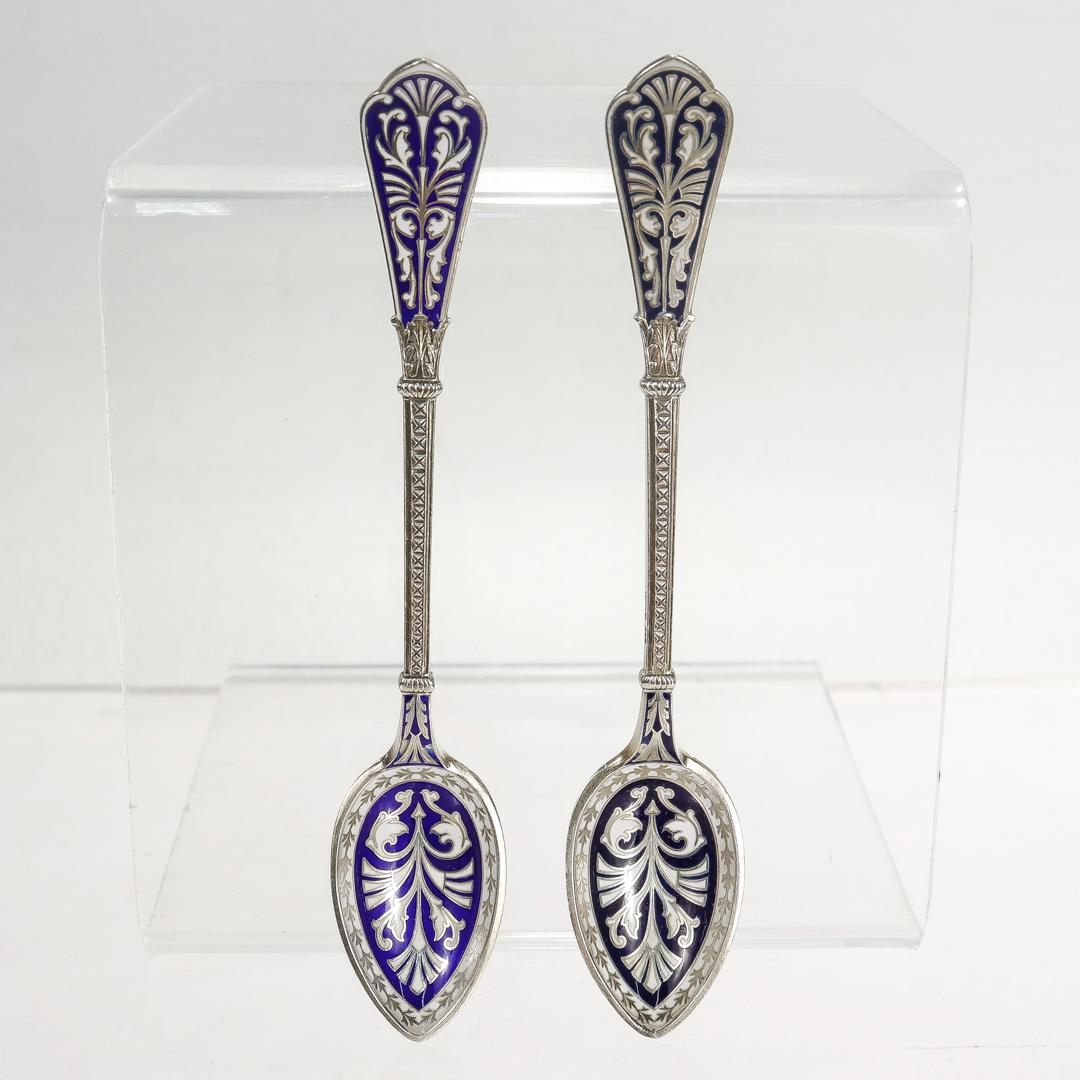 Set of 12 David Andersen Gilt Sterling Silver & Blue Enamel Demitasse Spoons For Sale 3