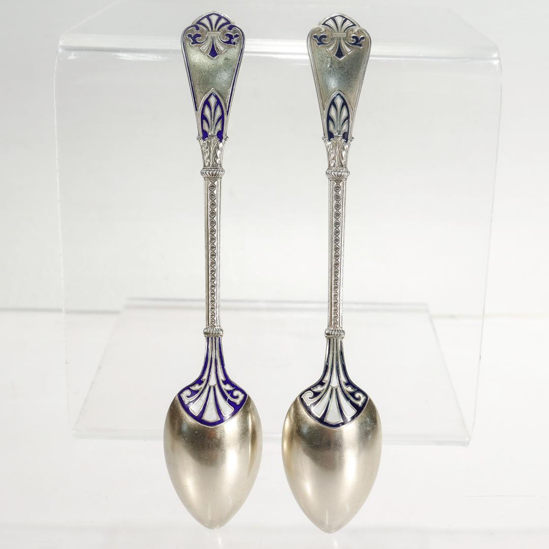 Set of 12 David Andersen Gilt Sterling Silver & Blue Enamel Demitasse Spoons For Sale 4