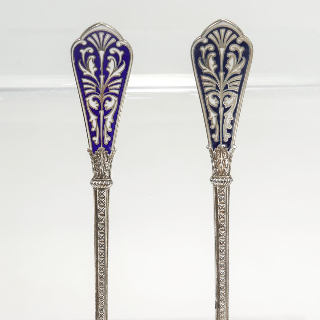 Set of 12 David Andersen Gilt Sterling Silver & Blue Enamel Demitasse Spoons For Sale 6