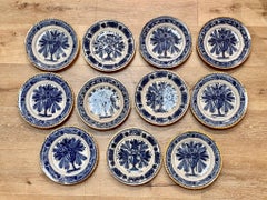 Juego de 12 platos azules y blancos de Delft con esmalte de estaño, del siglo XVIII