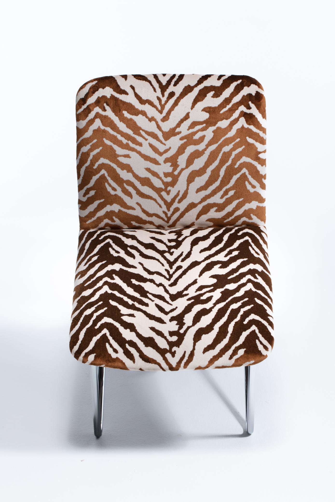 Set of 12 Design Institute of America Chrome Dining Chairs in Ivory Tiger Velvet 5