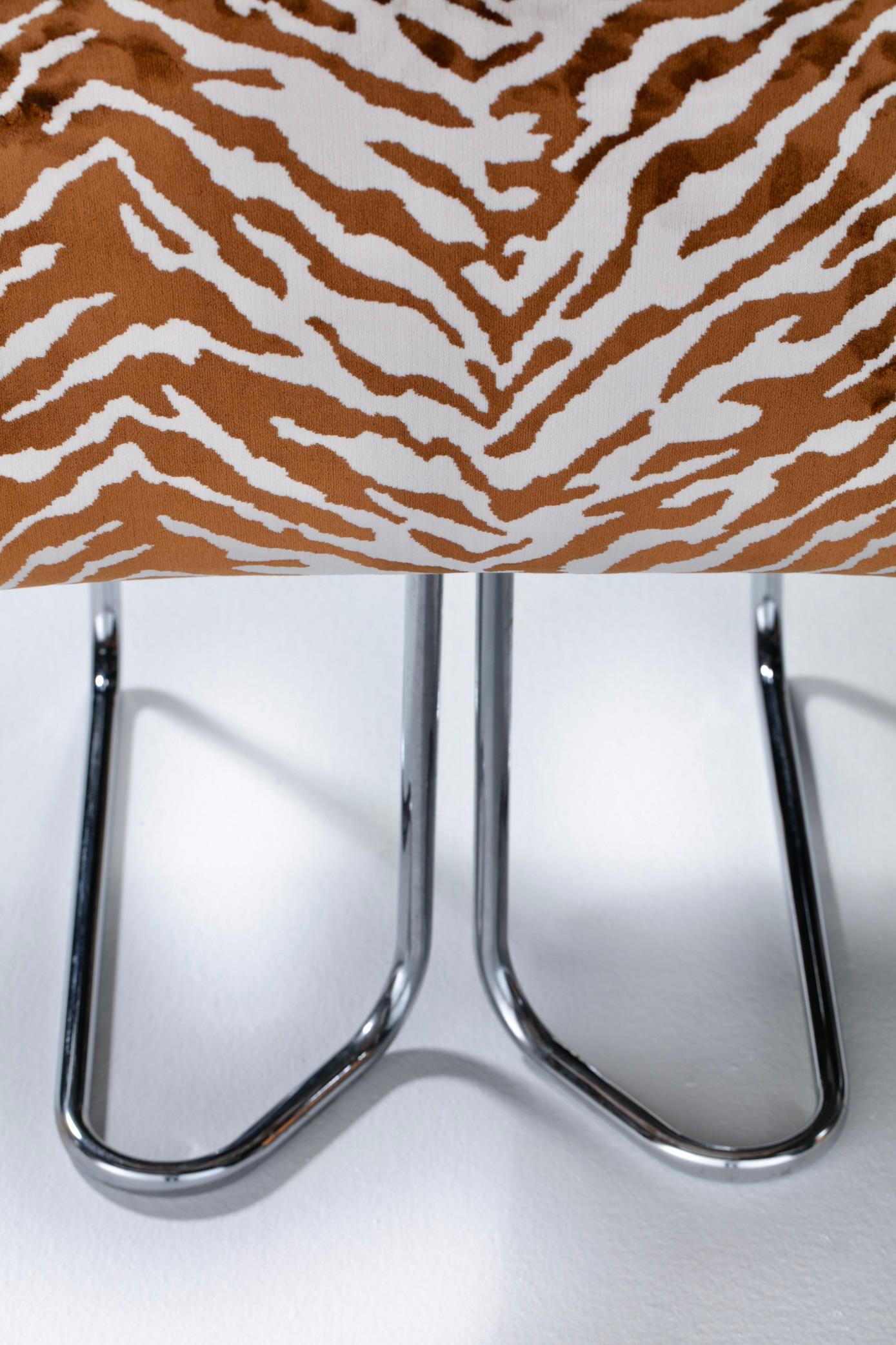 Set of 12 Design Institute of America Chrome Dining Chairs in Ivory Tiger Velvet 7