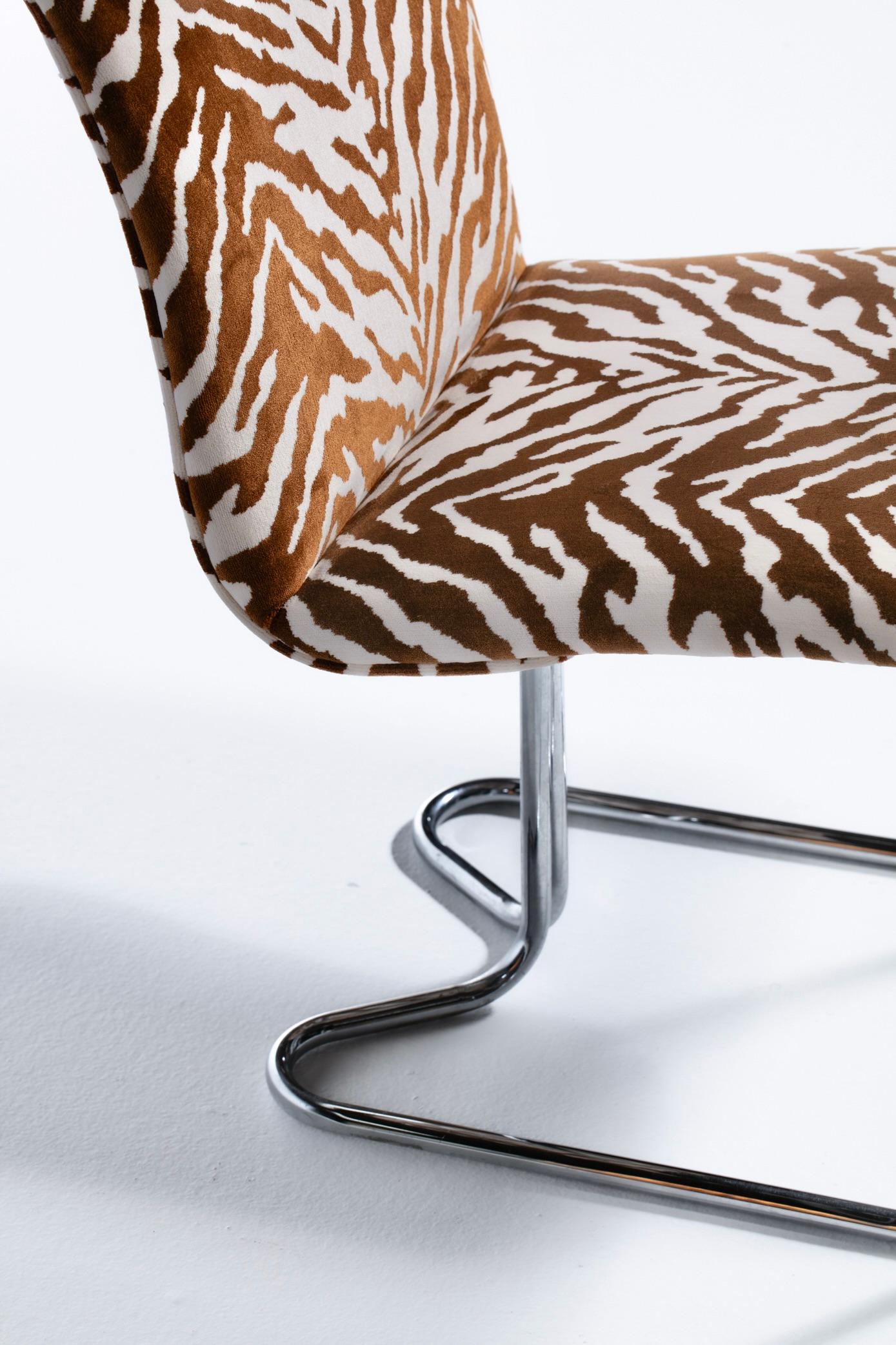 Set of 12 Design Institute of America Chrome Dining Chairs in Ivory Tiger Velvet 8
