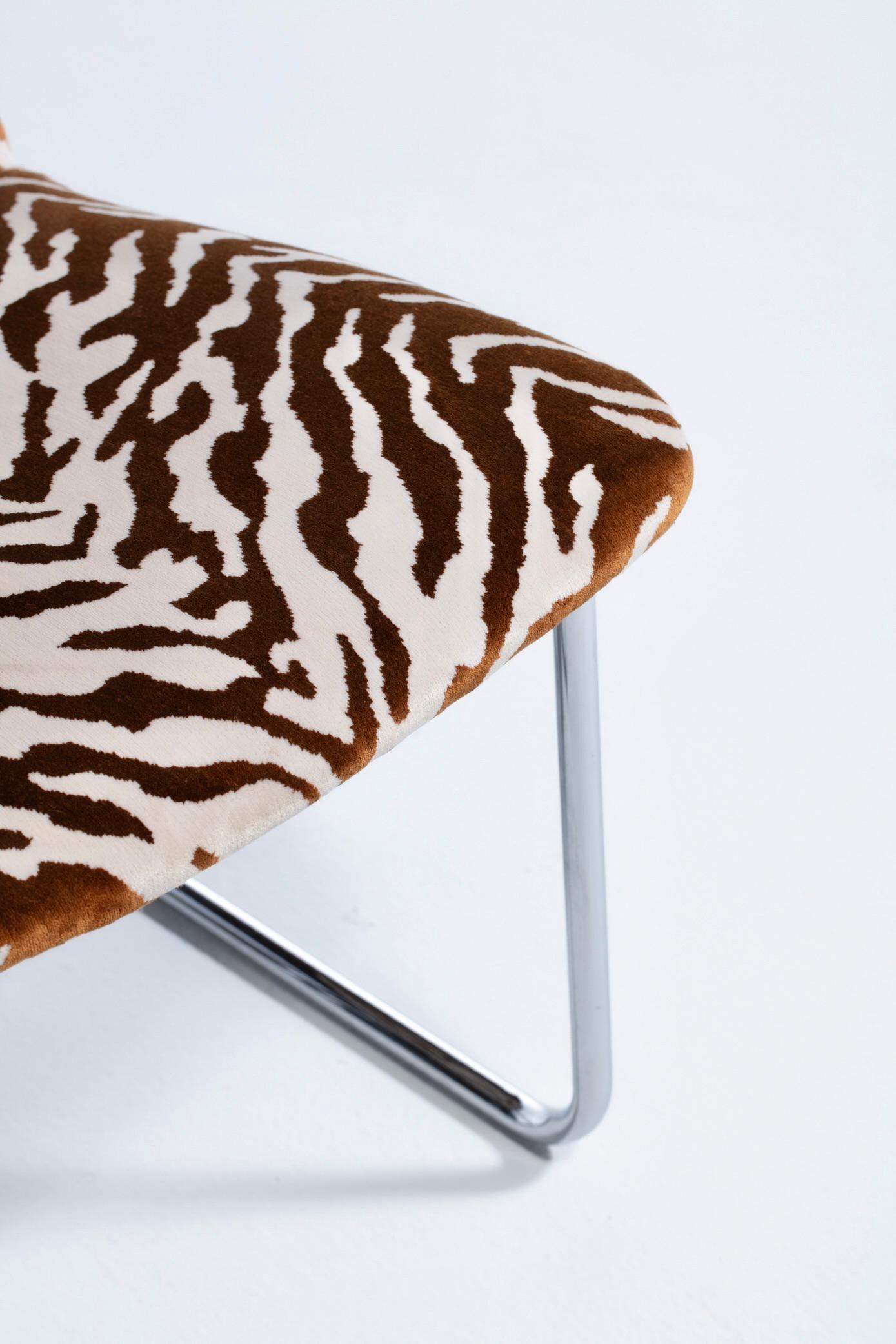 Set of 12 Design Institute of America Chrome Dining Chairs in Ivory Tiger Velvet 9