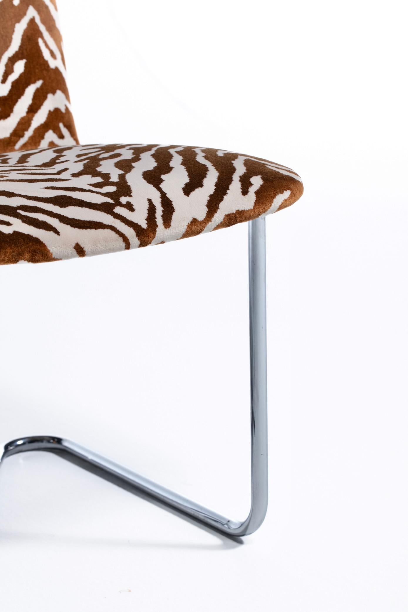 Set of 12 Design Institute of America Chrome Dining Chairs in Ivory Tiger Velvet 10