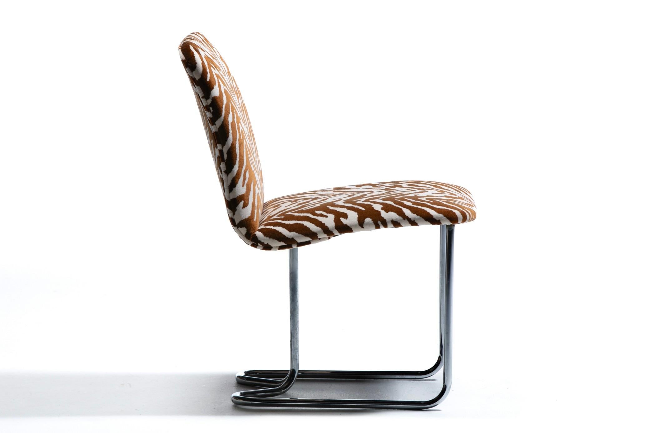 American Set of 12 Design Institute of America Chrome Dining Chairs in Ivory Tiger Velvet