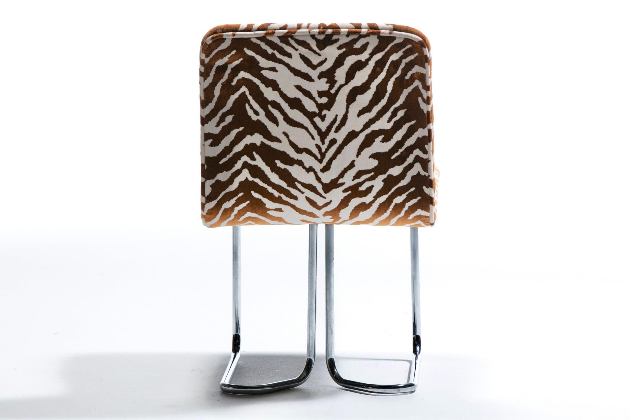 Late 20th Century Set of 12 Design Institute of America Chrome Dining Chairs in Ivory Tiger Velvet