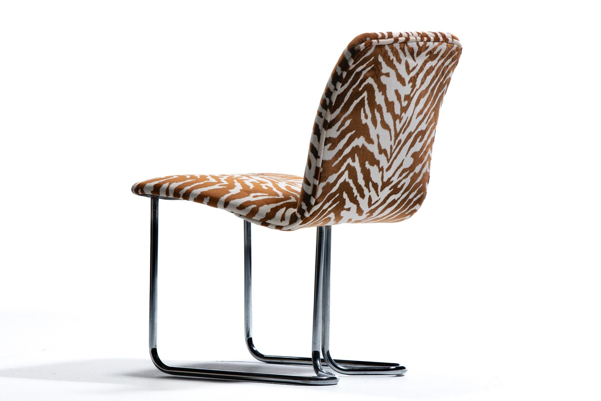 Set of 12 Design Institute of America Chrome Dining Chairs in Ivory Tiger Velvet 1