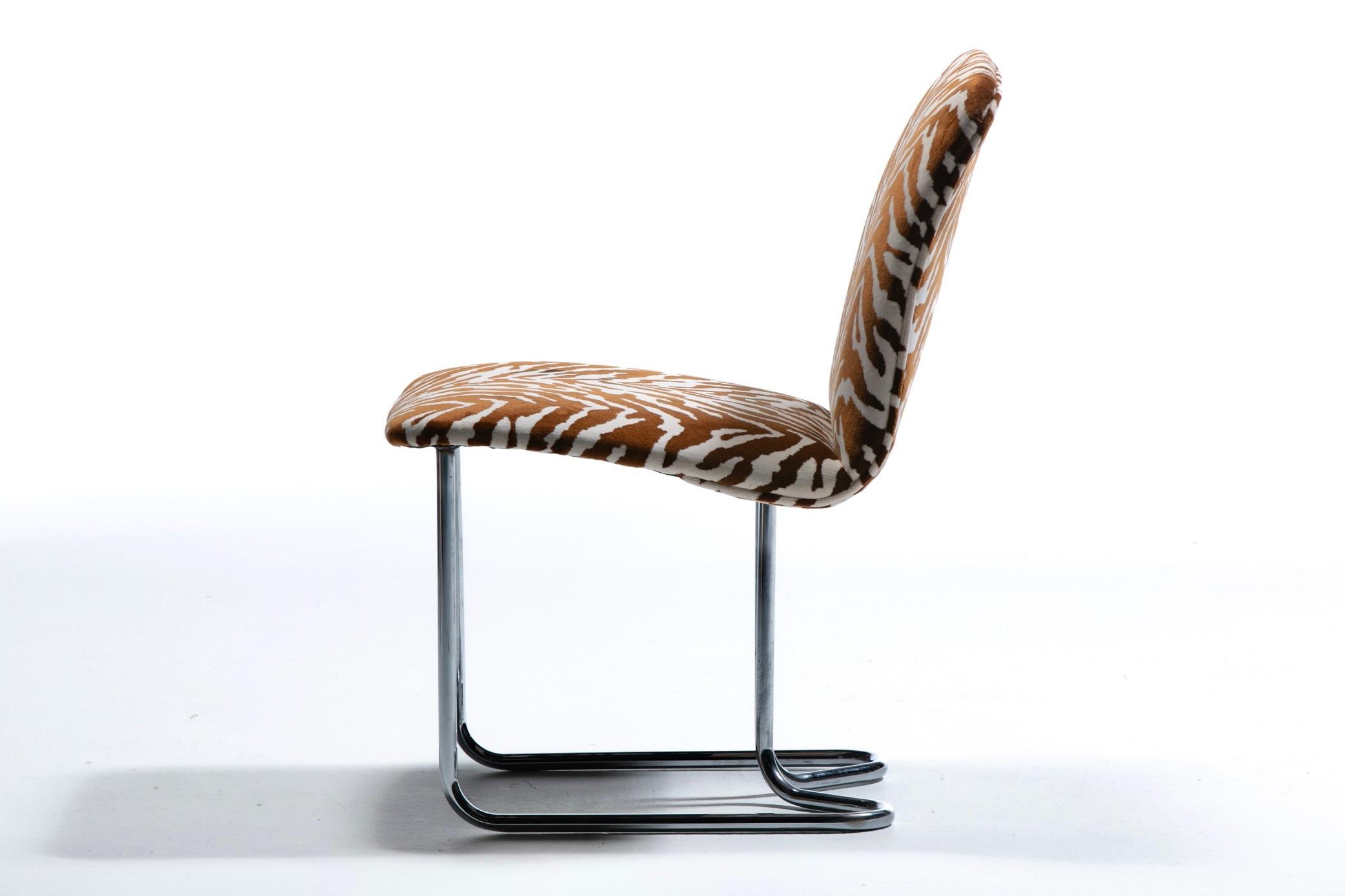 Set of 12 Design Institute of America Chrome Dining Chairs in Ivory Tiger Velvet 2