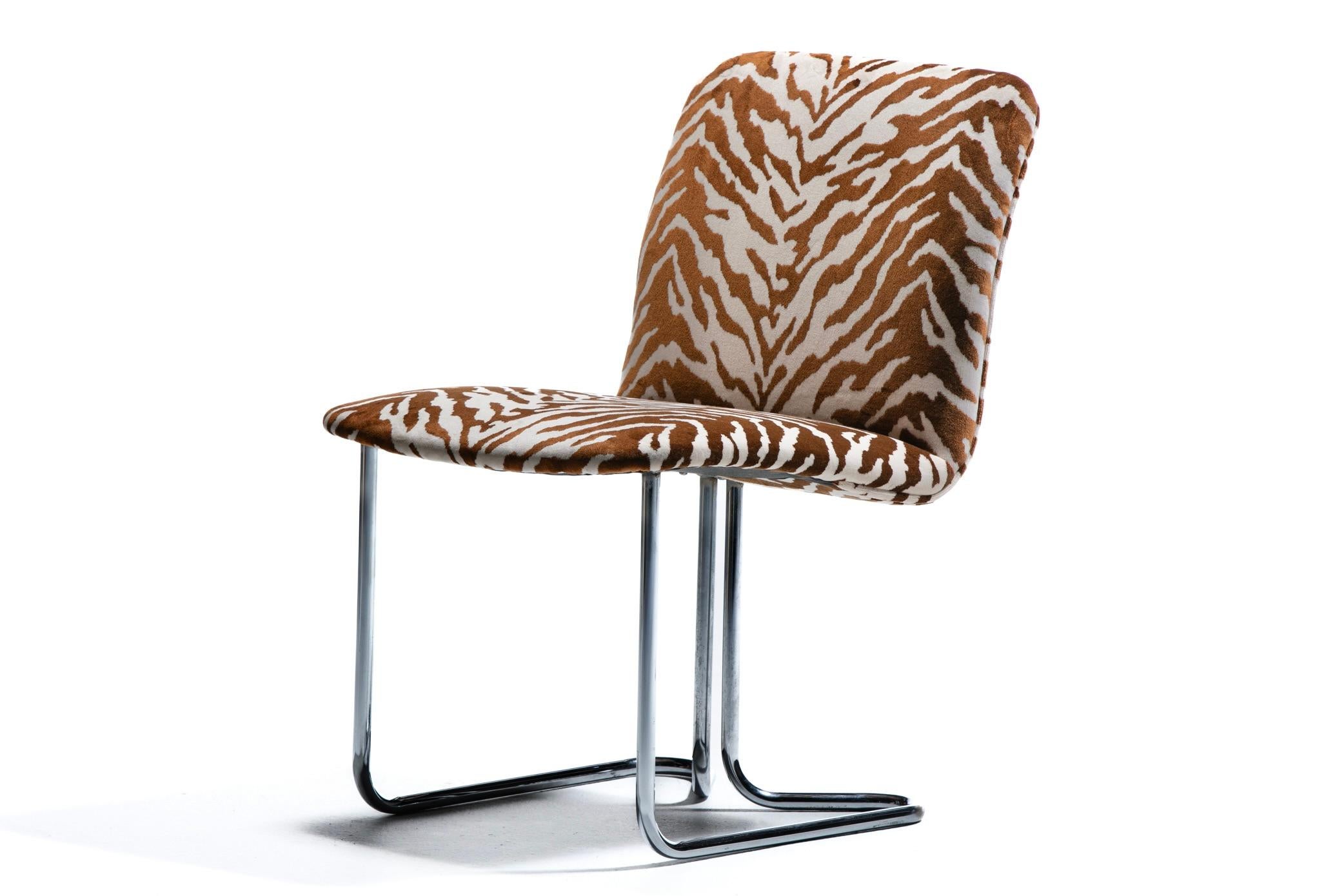 Set of 12 Design Institute of America Chrome Dining Chairs in Ivory Tiger Velvet 3
