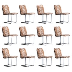 Set of 12 Design Institute of America Chrome Dining Chairs in Ivory Tiger Velvet