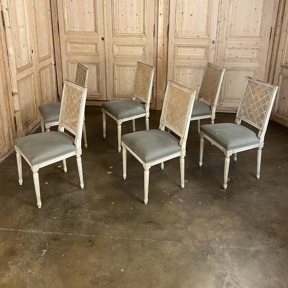 Set of 12 Dining Chairs, Antique French Louis XVI with Cane Seatbacks In Good Condition In Dallas, TX