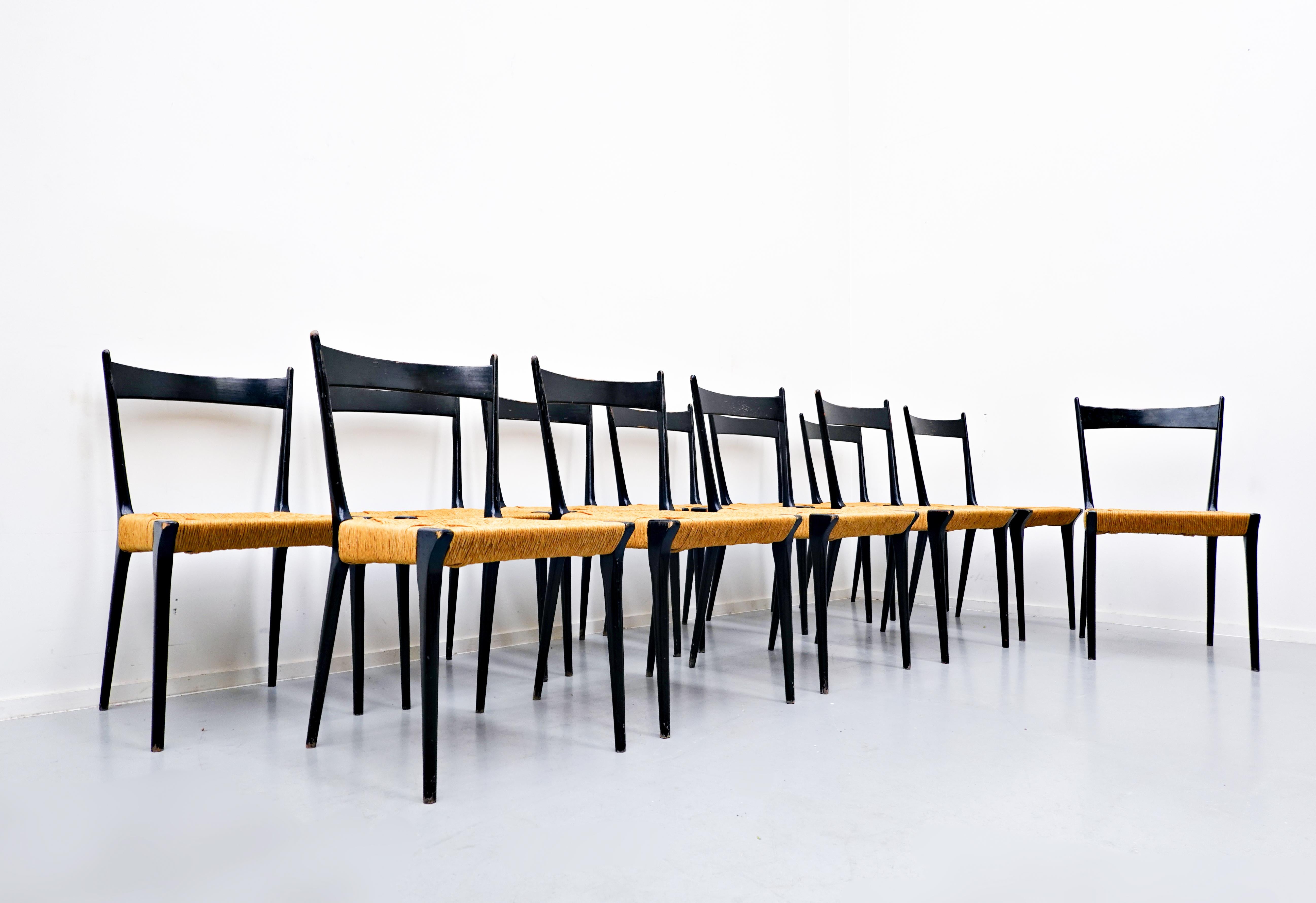 Set of 12 dining chairs by Alfred Hendrickx for Belform, Belgium, 1958.