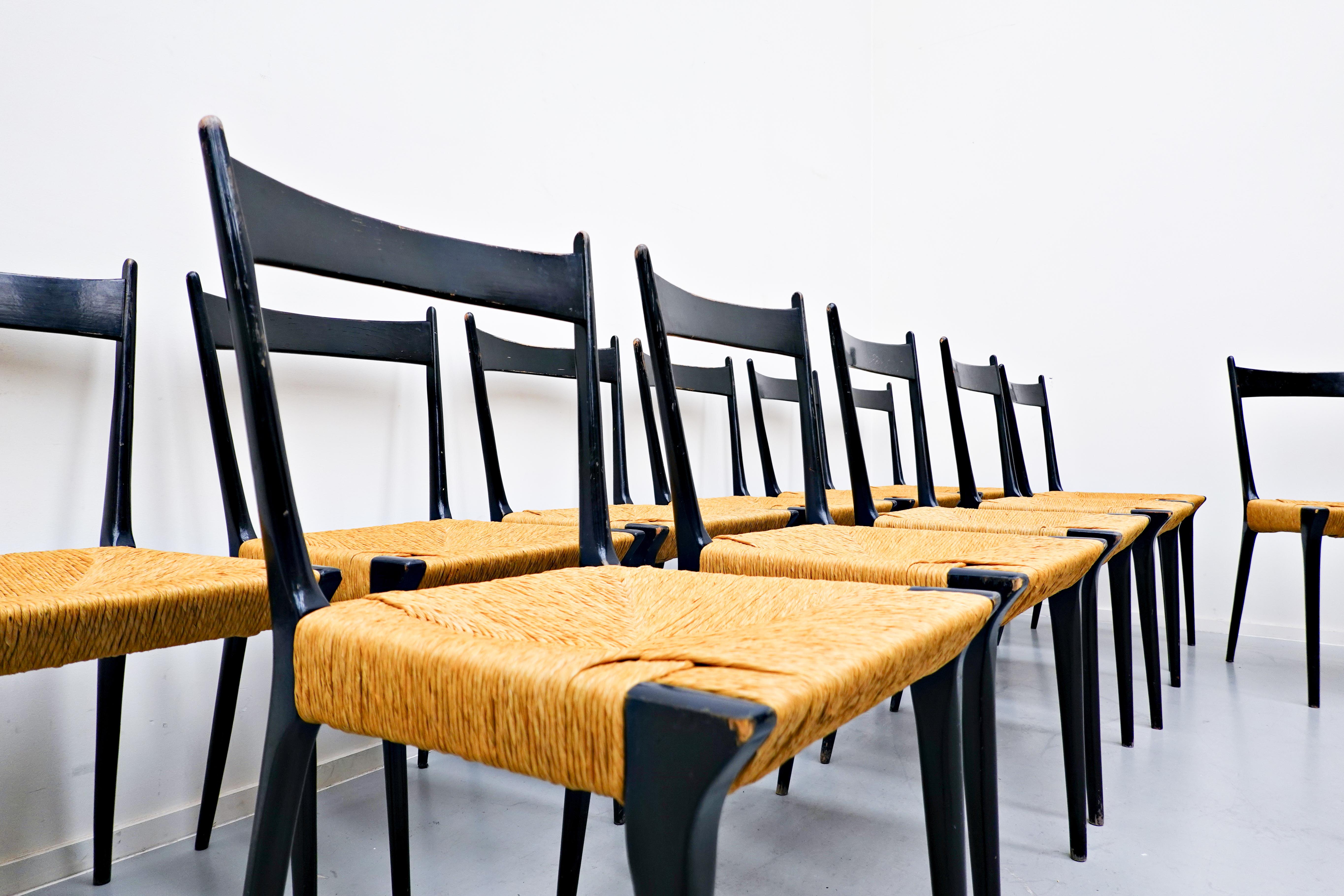 Set of 12 Dining Chairs by Alfred Hendrickx for Belform, Belgium, 1958 In Fair Condition In Brussels, BE