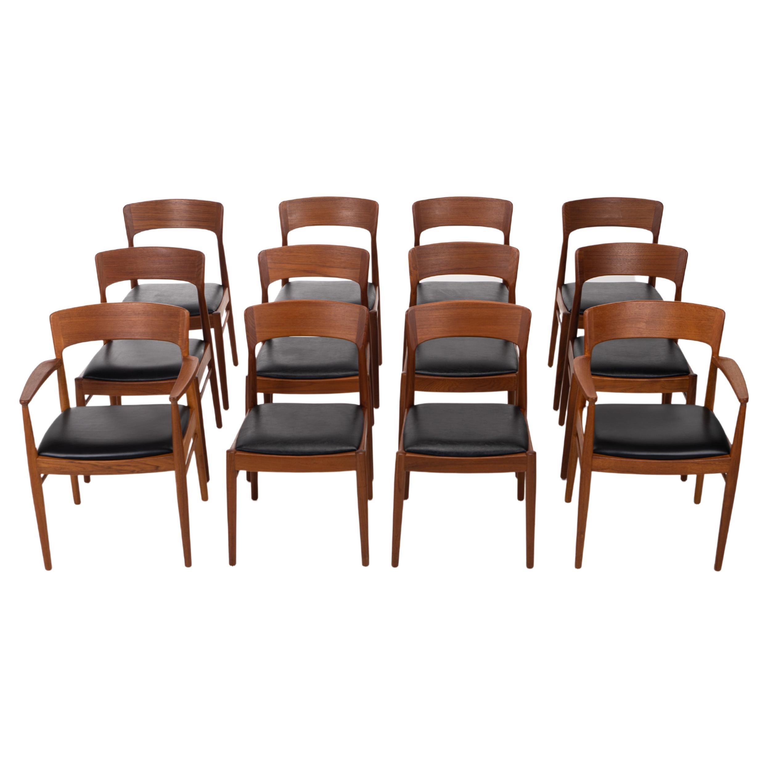 Set of 12 dining chairs by Henning Kjaernulf for KS Mobler, Denmark 1960s 10 + 2