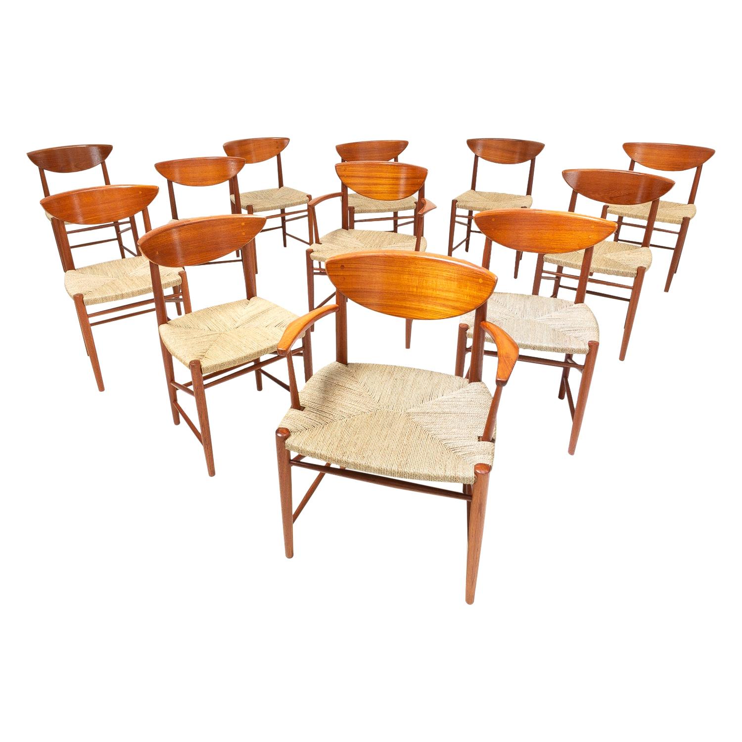 Set of 12 Dining Chairs by Hvidt and Mølgaard-Nielsen, Denmark, 1950s