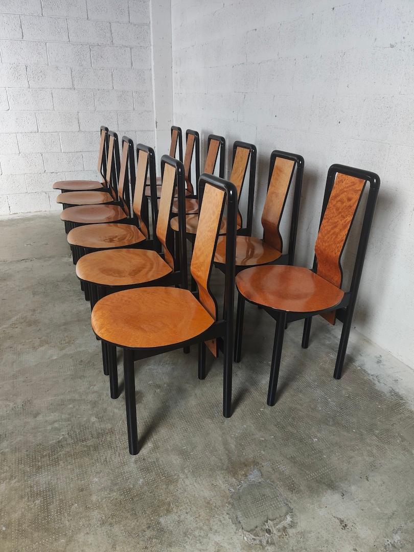 Wood Set of 12 dining chairs by Pierre Cardin 1960s For Sale