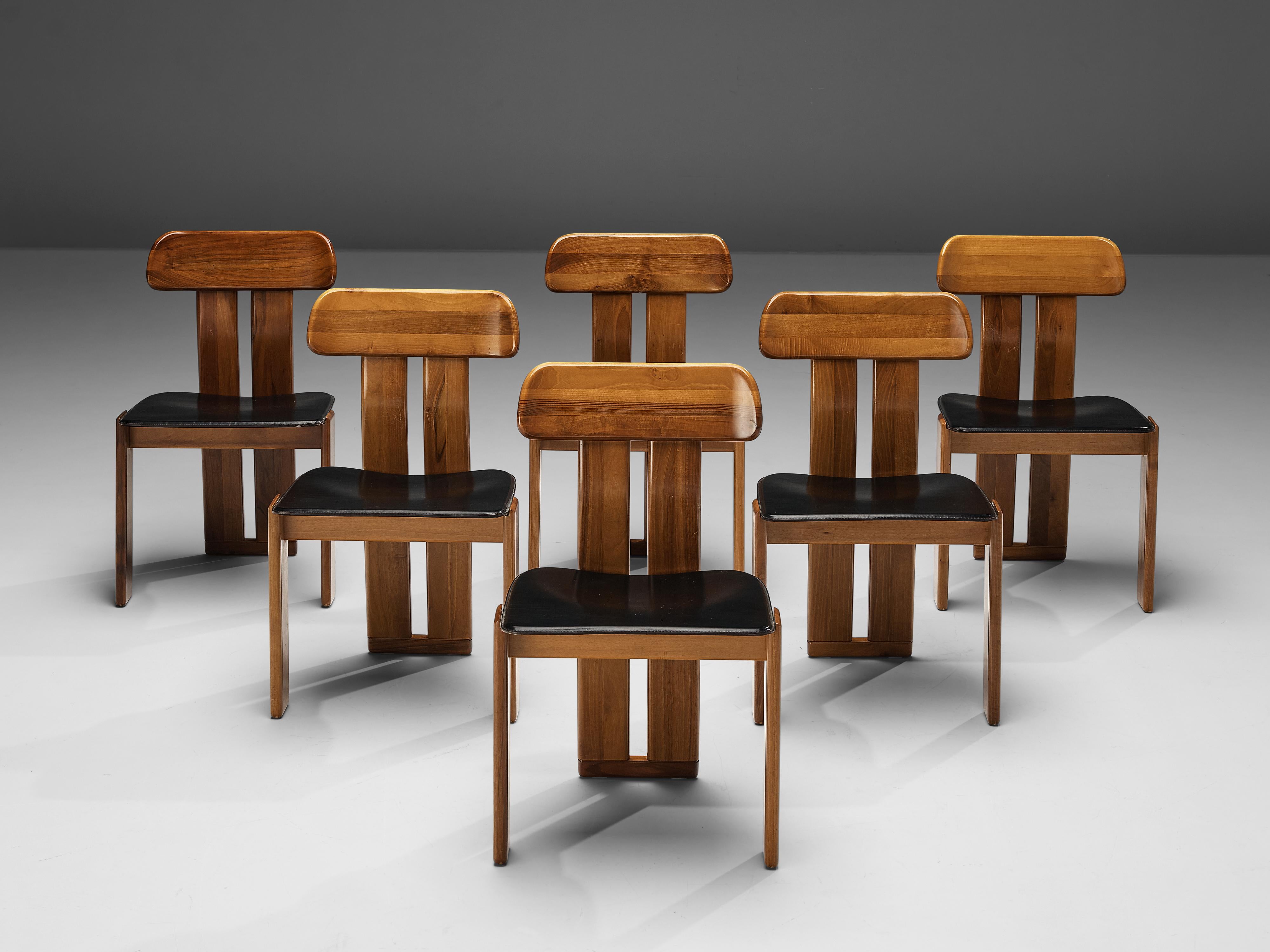 Set of 12 Dining Chairs by Sapporo in Walnut and Black and Cognac Leather 6