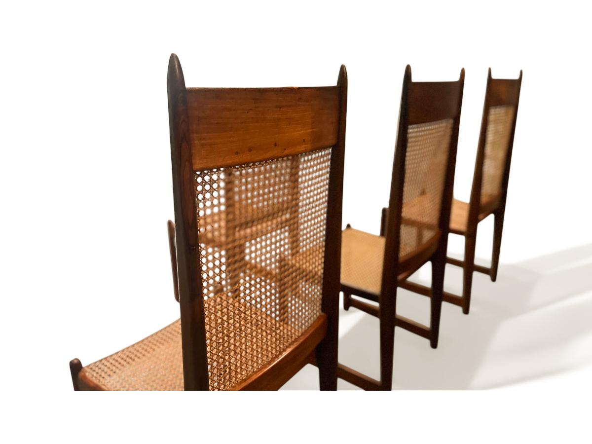 Ensemble de 12 chaises de salle à manger en bois dur et cannage par Fatima, c. 1960s en vente 2