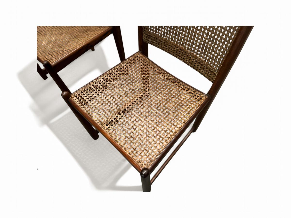 Ensemble de 12 chaises de salle à manger en bois dur et cannage par Fatima, c. 1960s en vente 3