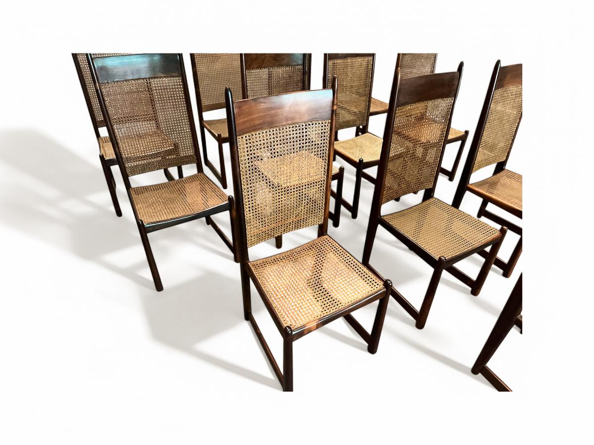 Ensemble de 12 chaises de salle à manger en bois dur et cannage par Fatima, c. 1960s Bon état - En vente à New York, NY