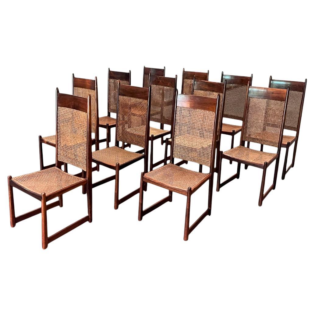 Set of 12 Dining Chairs in Hardwood & Caning by Fatima, c. 1960s
