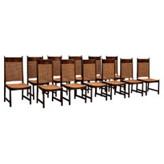 Brazilian Modern Set of 12 Dining Chairs in Hardwood & Caning, Fatima, c. 1960s