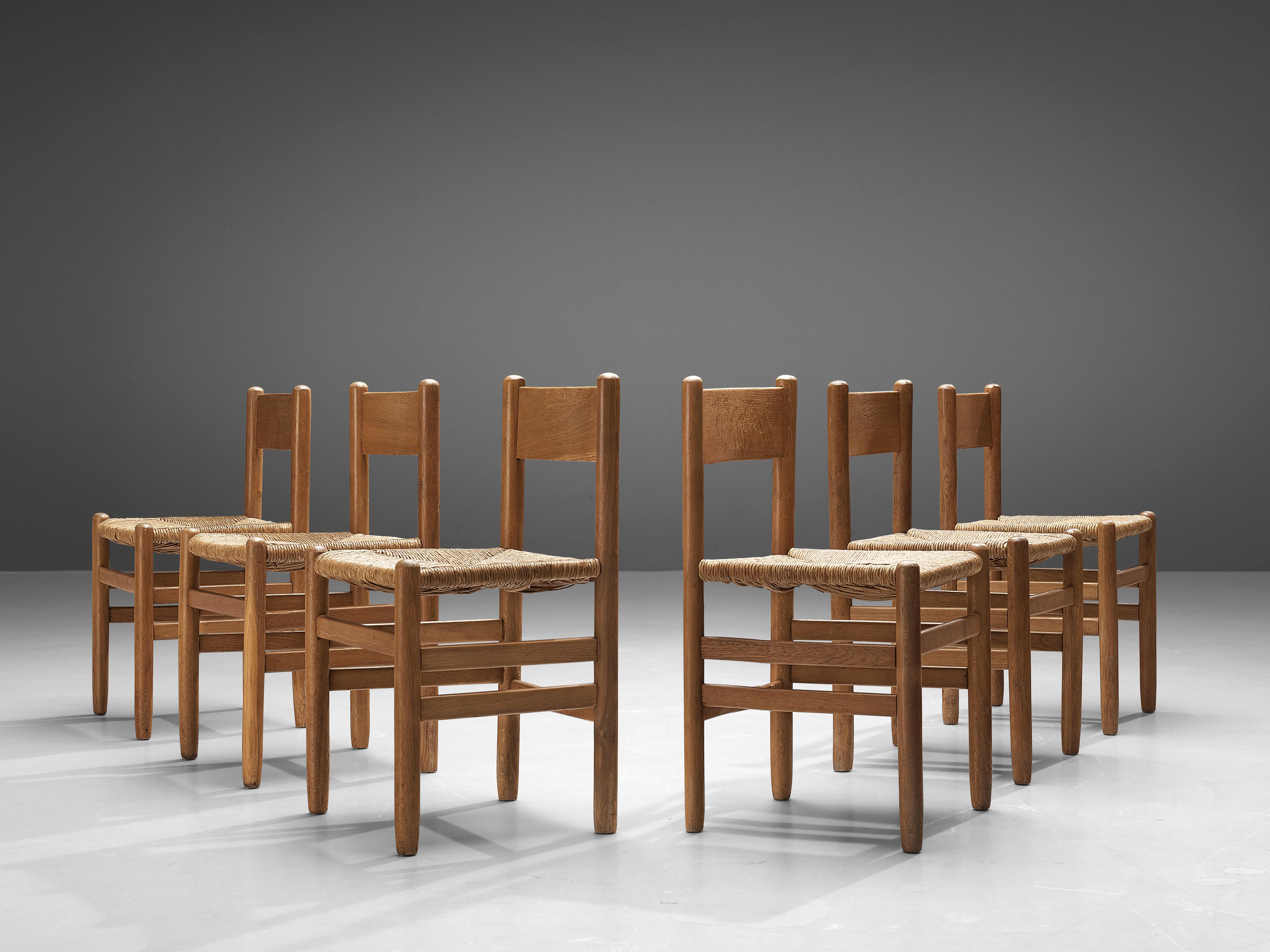 Set of 12 Dining Chairs in Oak with Rush Seating 6