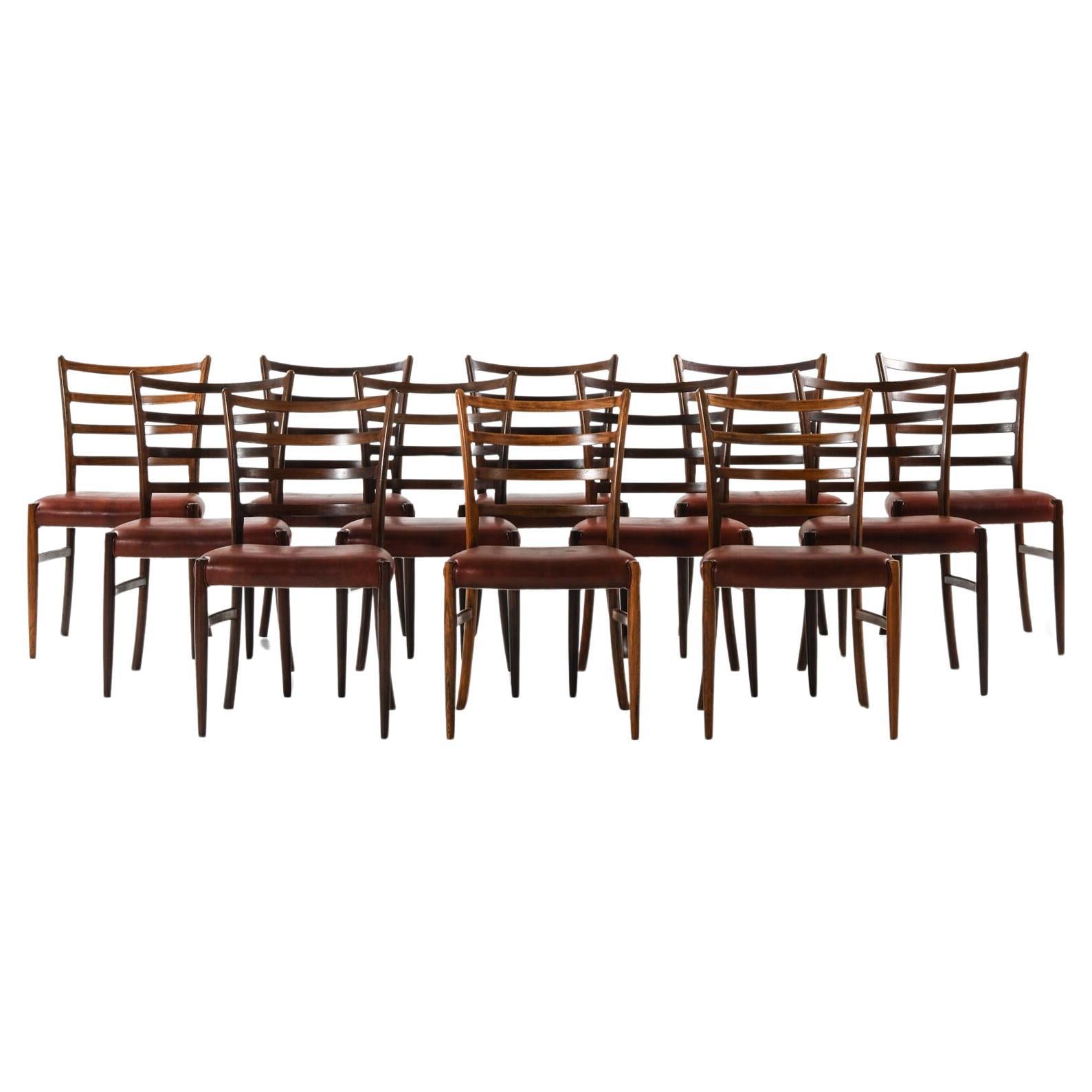 Set of 12 Dining Chairs in Rosewood and Leather, 1960s