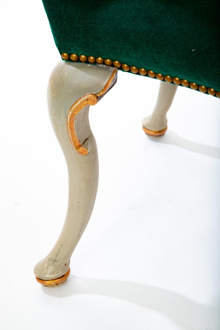 Set of 12 Dining Chairs Queen Anne Style, Emerald Green Velvet, USA For