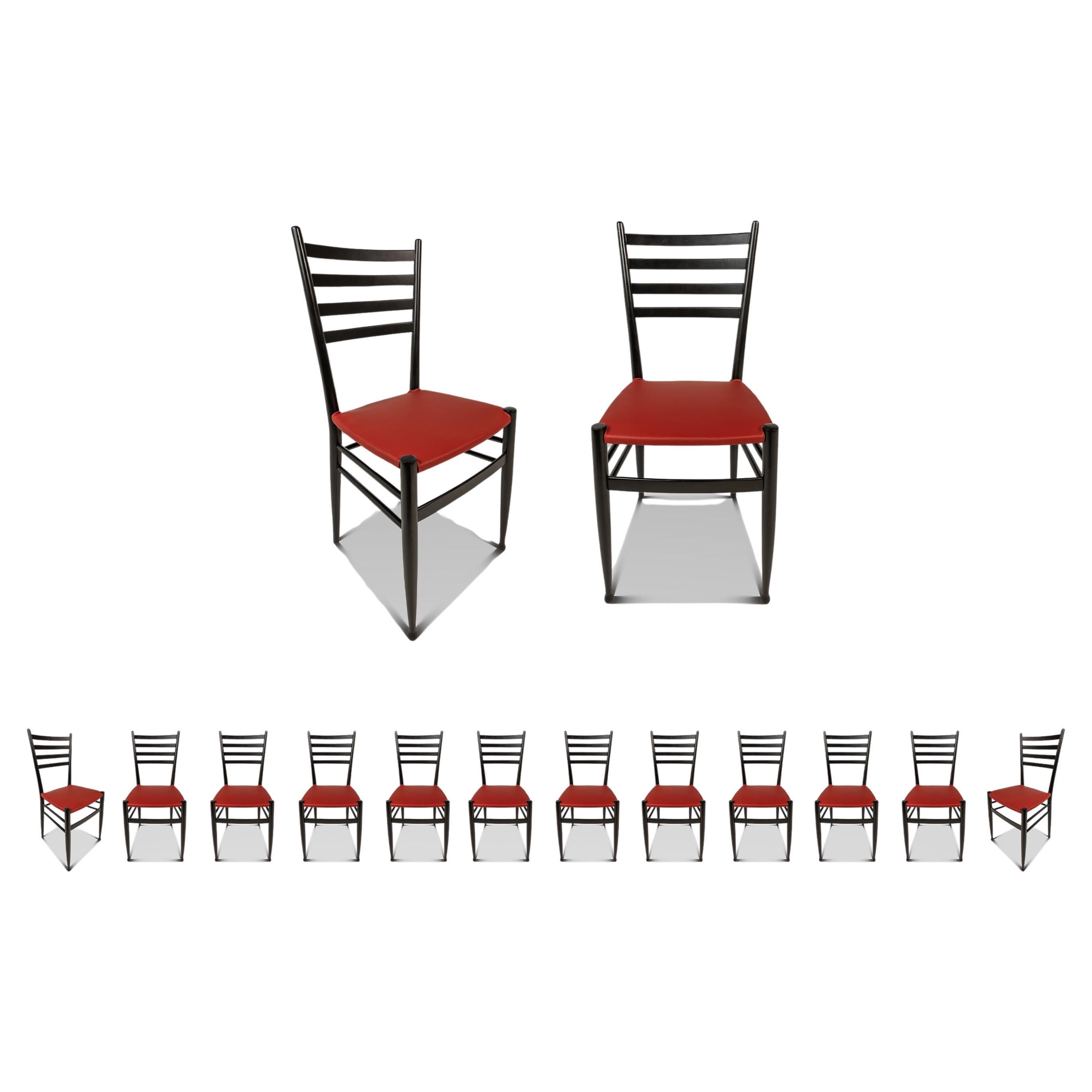 Set of 12 Dining Chairs w/ New Vinyl Designed After Gio Ponti, Italy, c. 1960's For Sale