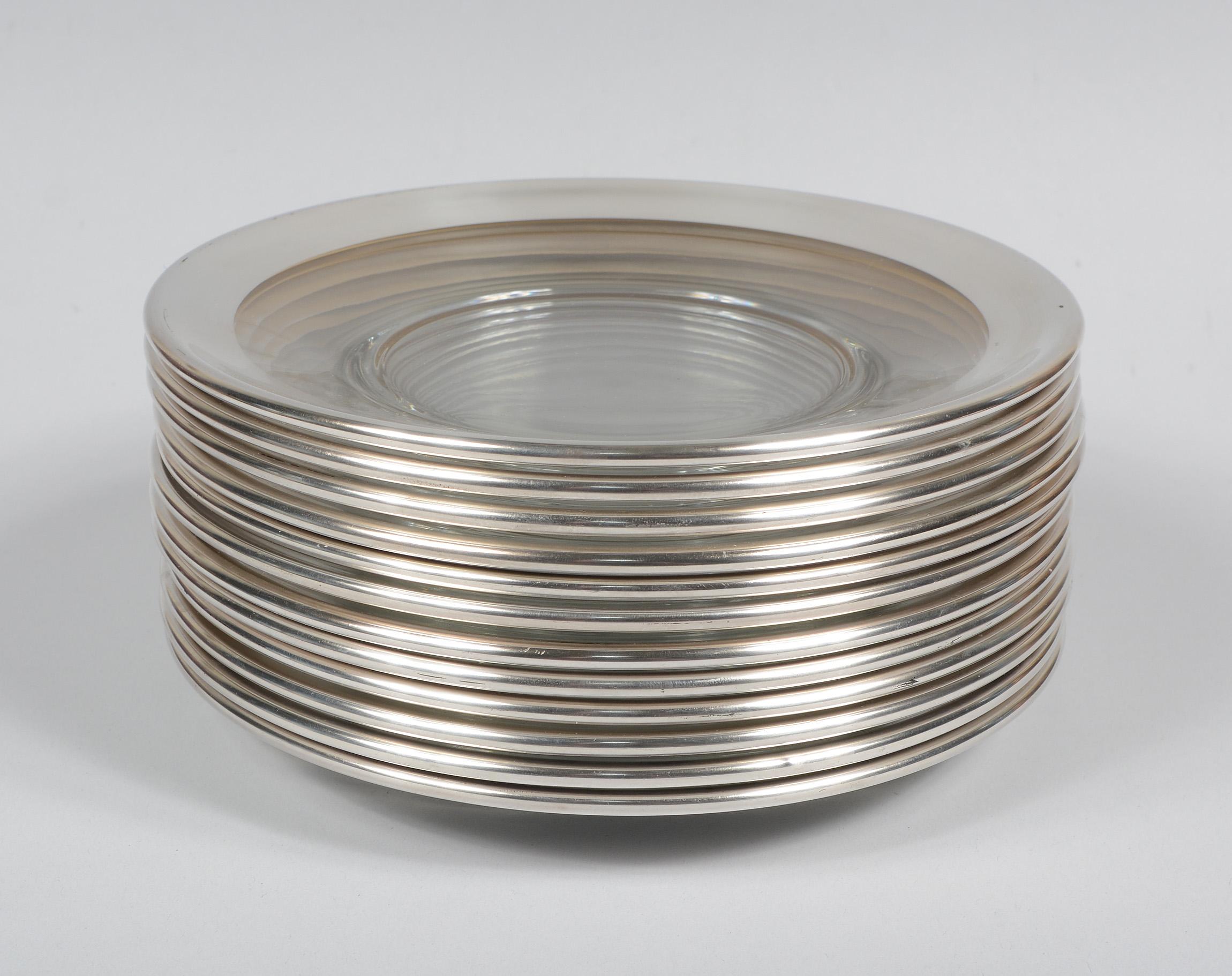 Hollywood Regency Set of 12 Dorothy Thorpe Silver Rim Lunch Plates