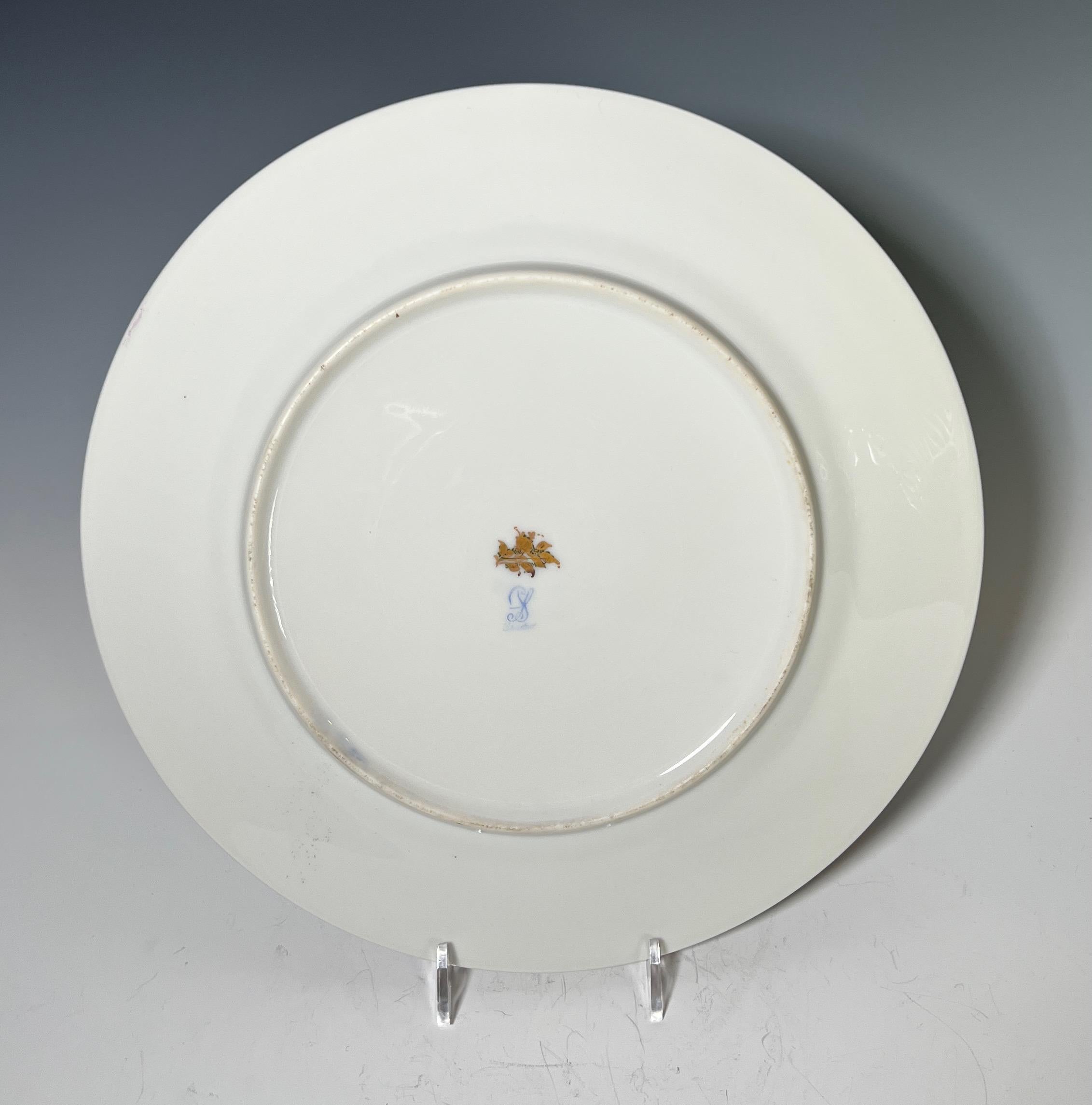 Porcelaine Lot de 12 assiettes plates de Dresde peintes à la main sur le thème de Watteau de Carl Thieme en vente