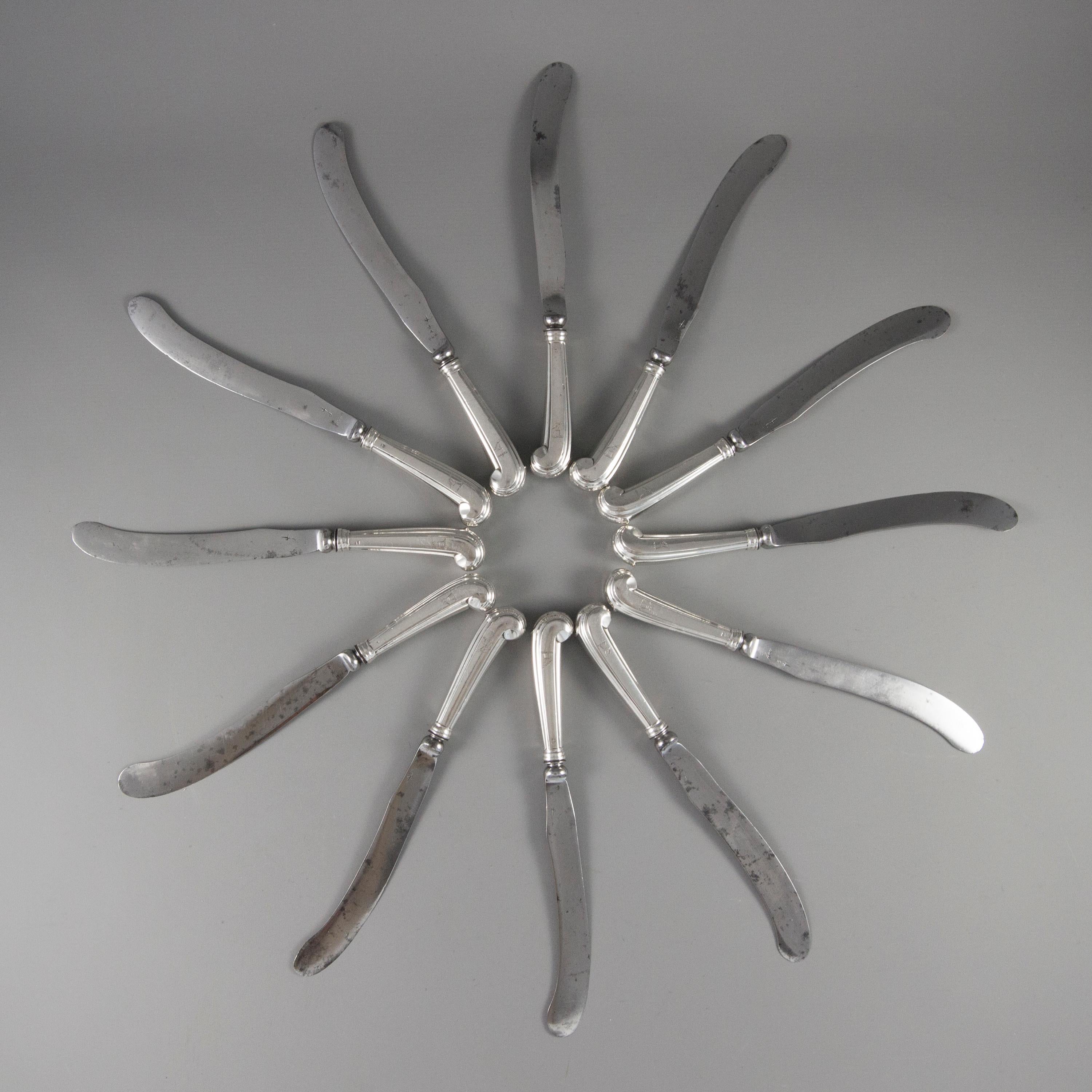 George III Set of 12 Early 18th Century Pistol Grip Table Knives