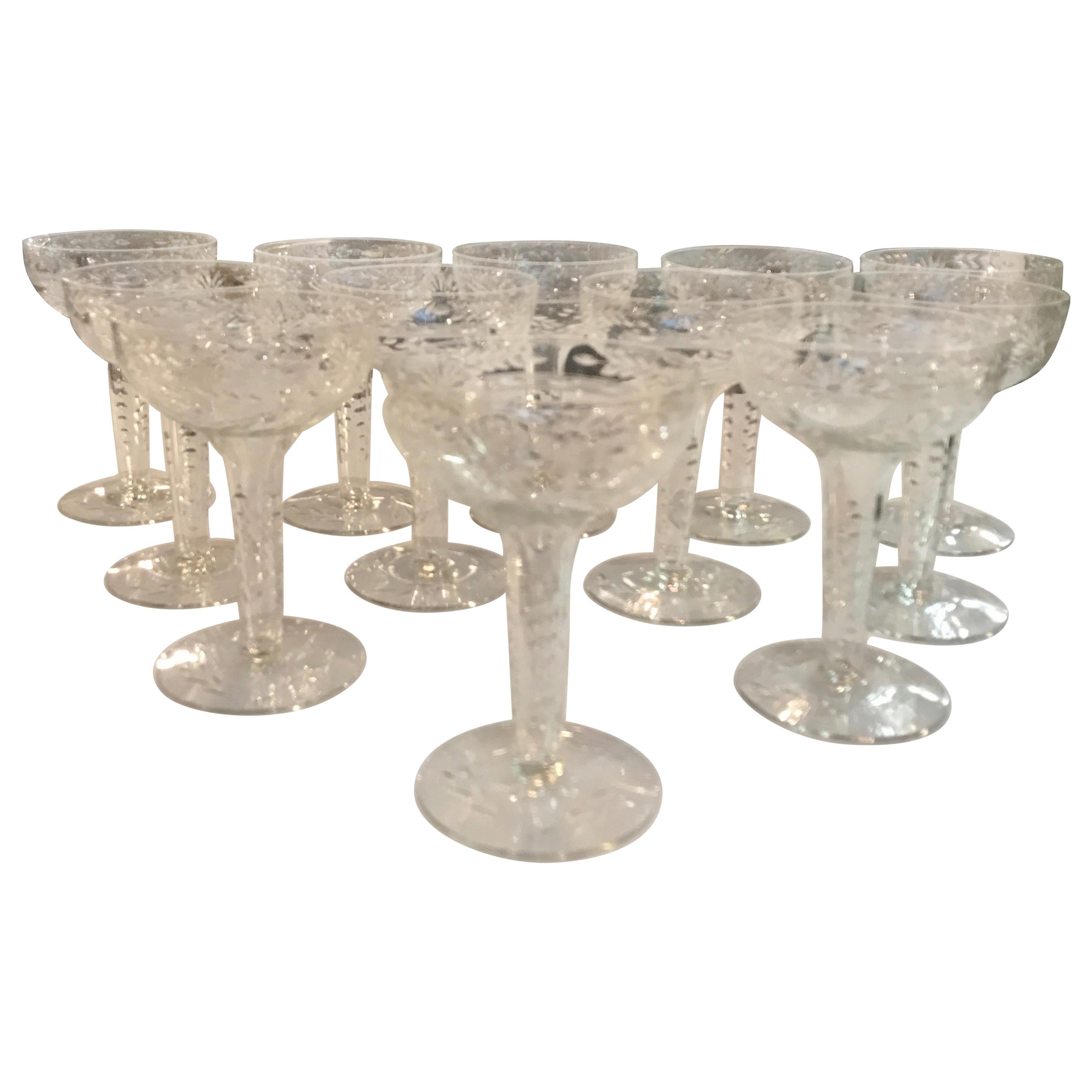 Set of 12 Early 20th Century Champagne Coupes with Hollow Stems