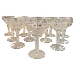 Antique Set of 12 Early 20th Century Champagne Coupes with Hollow Stems