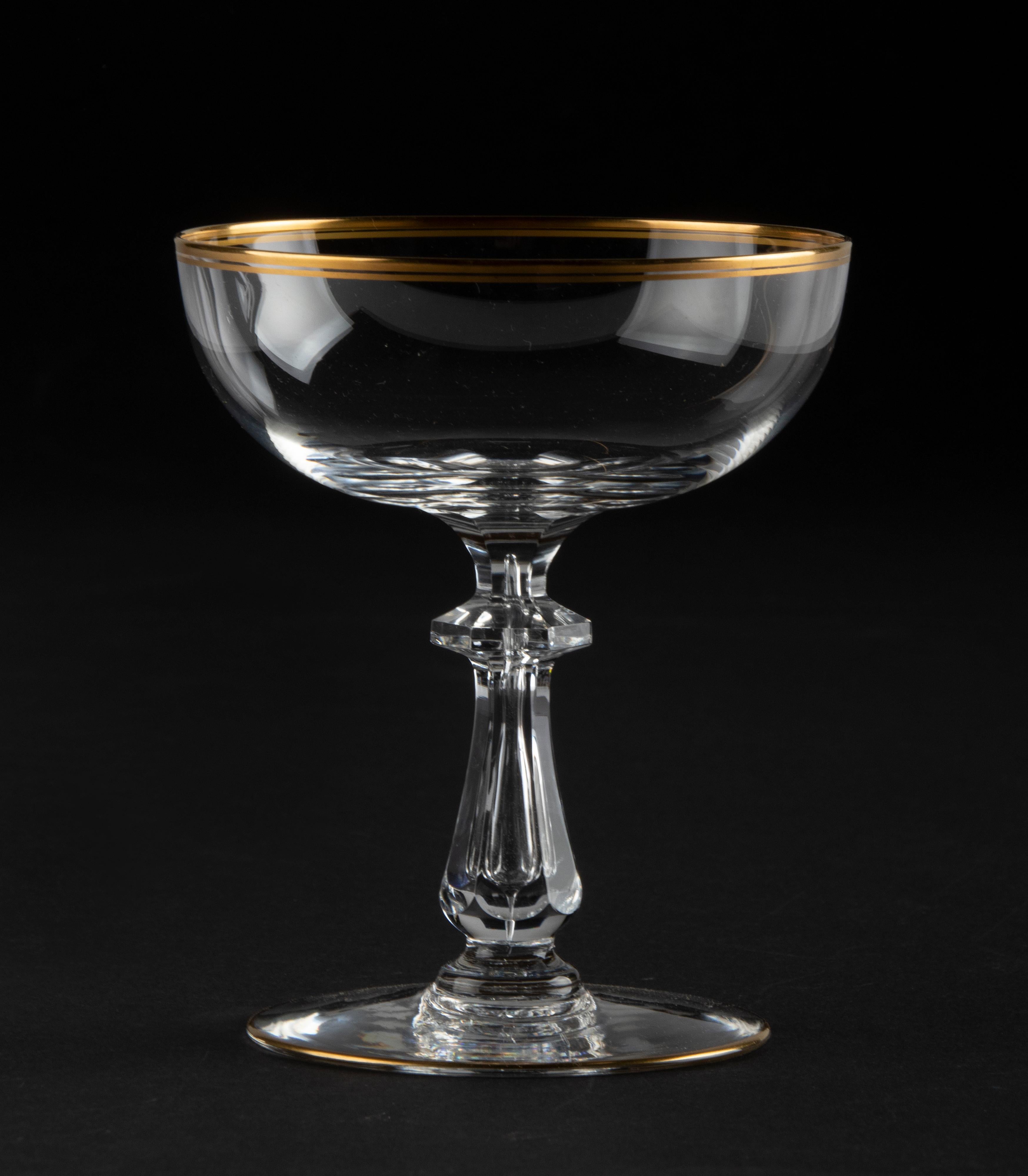 Hand-Crafted Set of 12 Early 20th Century Fine Crystal Cocktail or Champagne Glasses