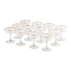 Set von 12 feinen Kristall-Cocktail- oder Champagnergläsern aus dem frühen 20. Jahrhundert