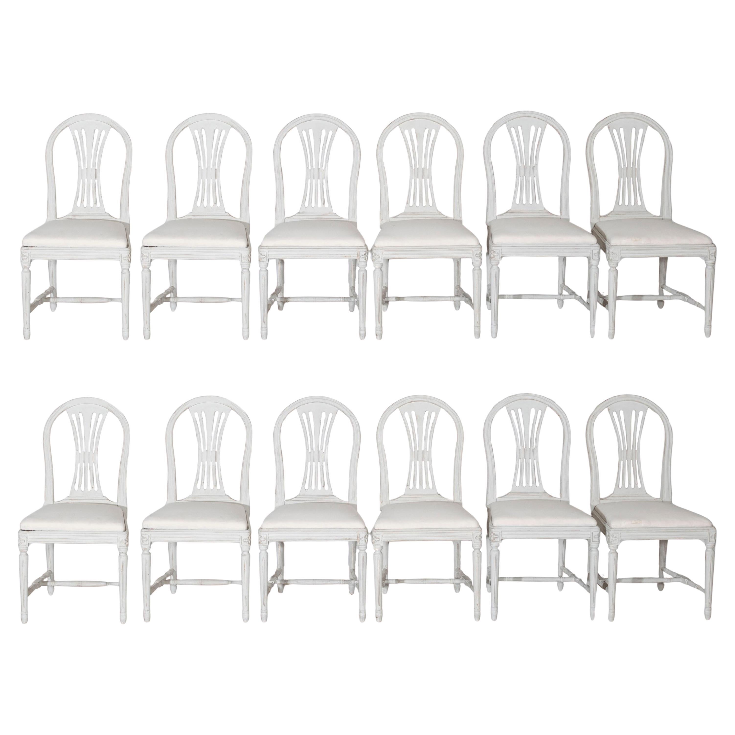 Set of 12 Early 20th Century Swedish Gustavian Style Dining Chairs For Sale