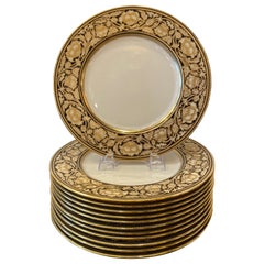 Set di 12 elaborati servizi da tavola neri e dorati del 1920