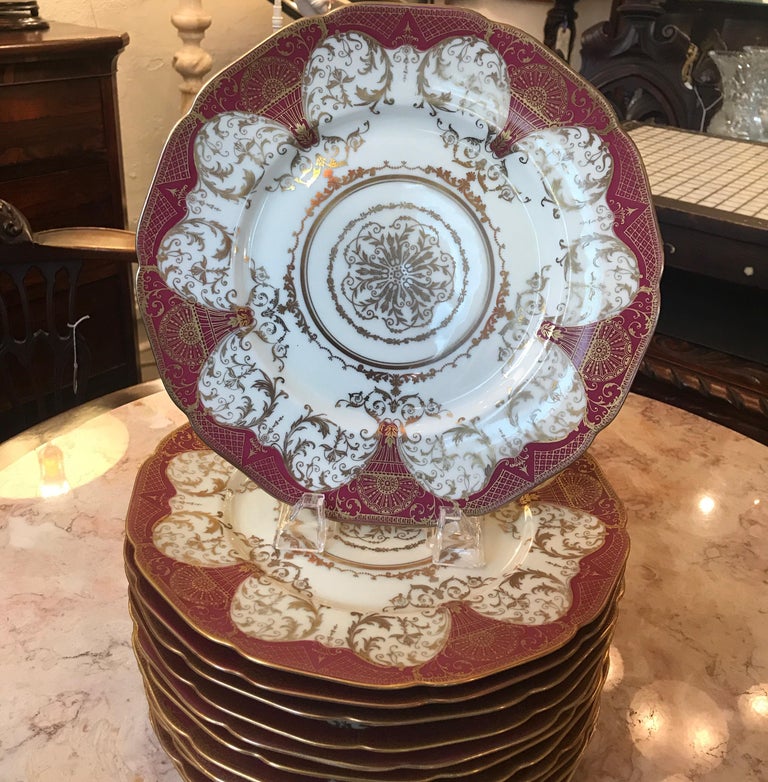 Set of 12 Elaborate Gilt Service Dinner Plates For Sale at 1stDibs
