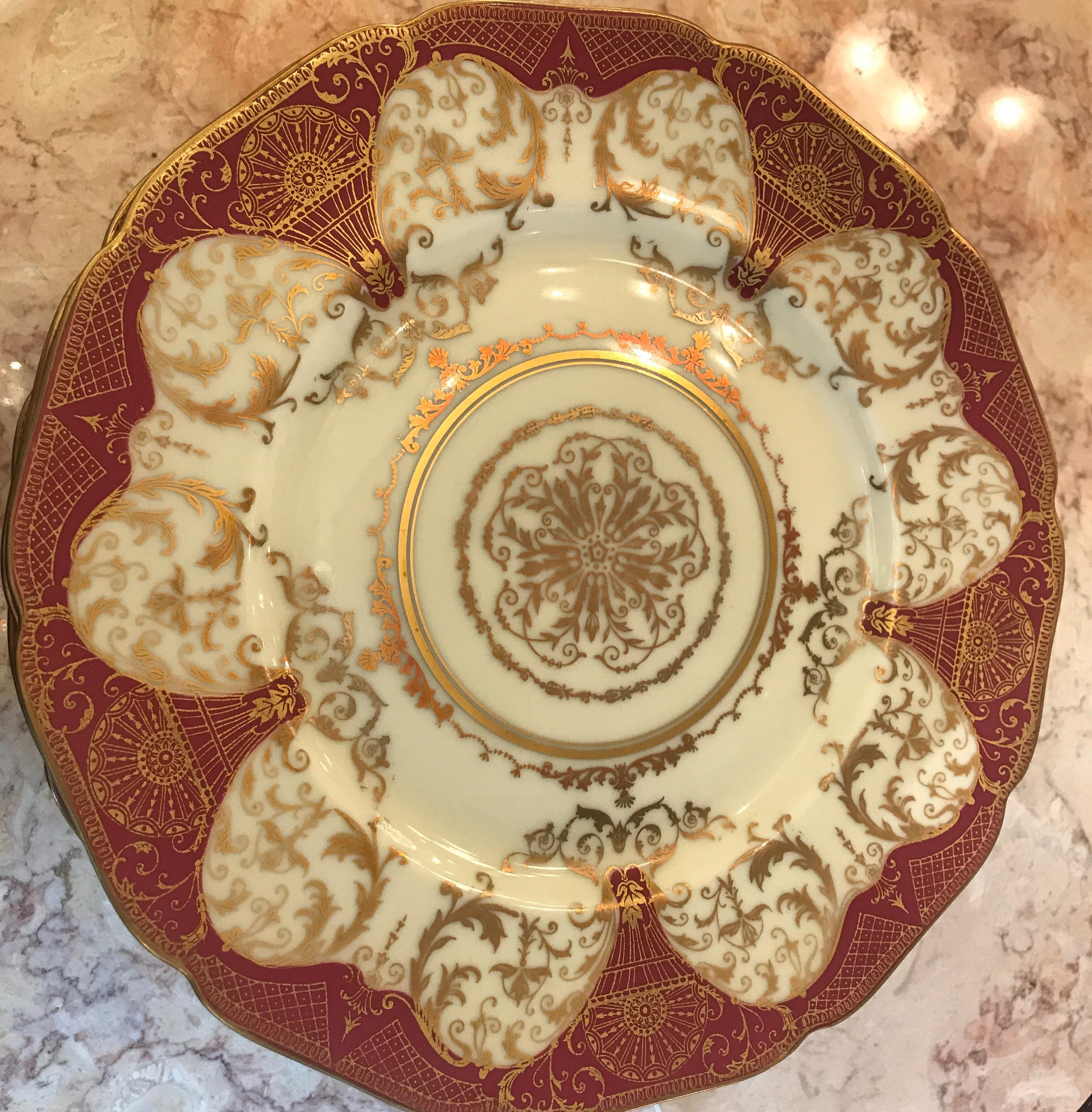 Porcelain Set of 12 Elaborate Gilt Service Dinner Plates