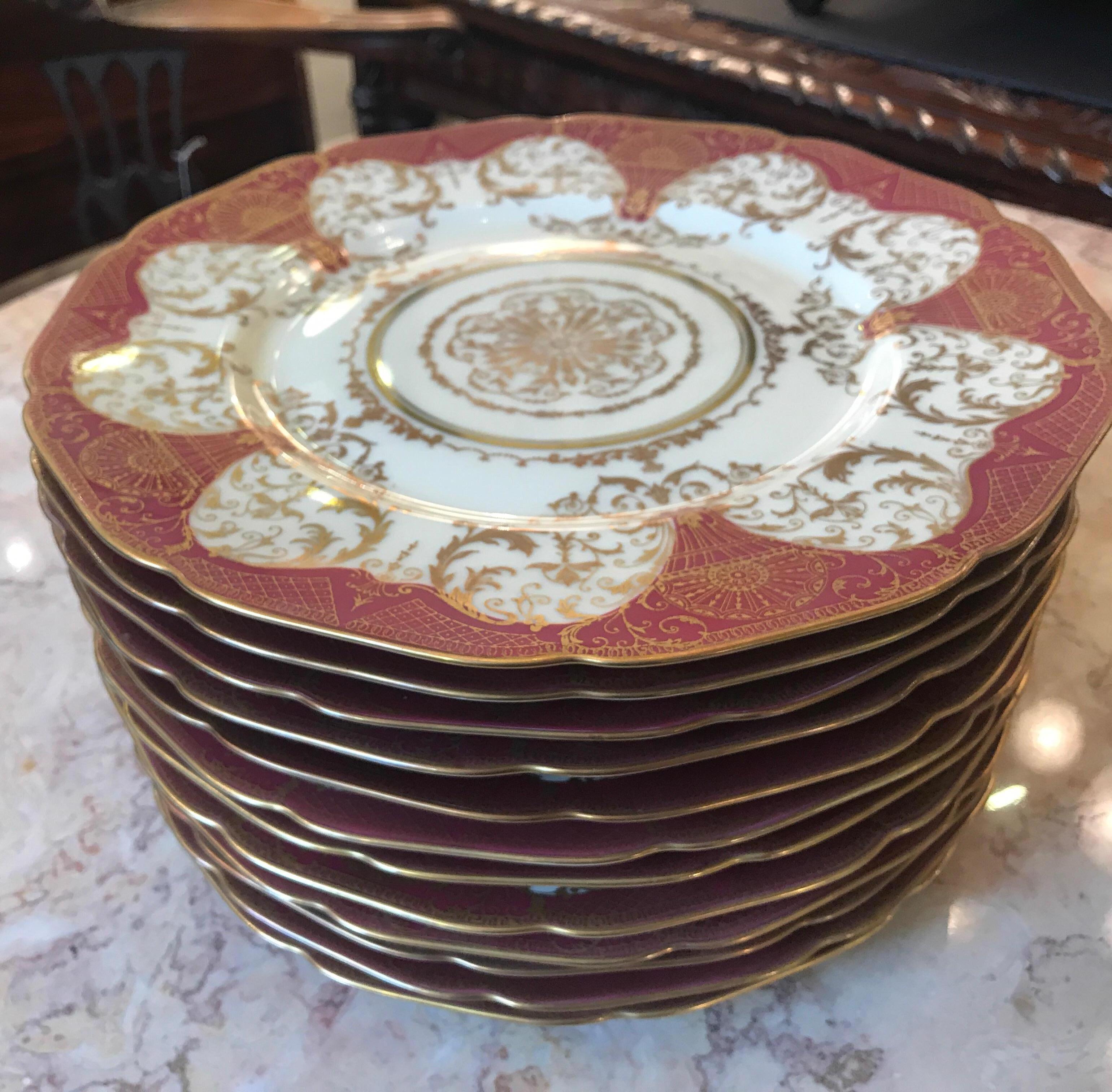 Porcelain Set of 12 Elaborate Gilt Service Dinner Plates