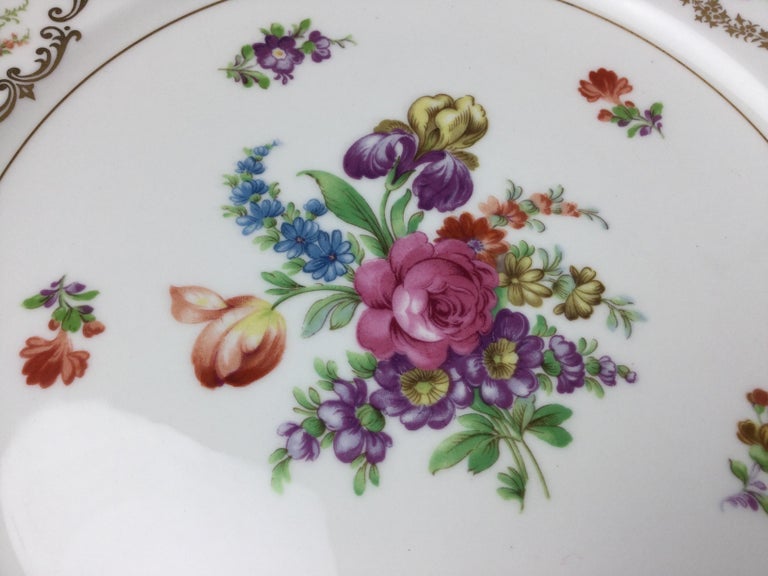 Hand-Painted Set of 12 Elaborate Noritake Hand Painted Bone China Service Dinner Plates For Sale