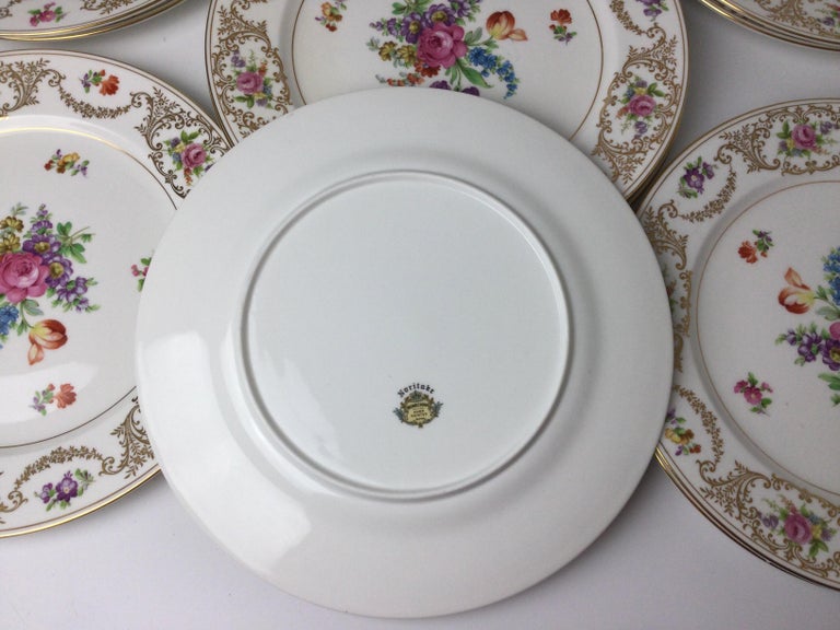 Porcelain Set of 12 Elaborate Noritake Hand Painted Bone China Service Dinner Plates For Sale